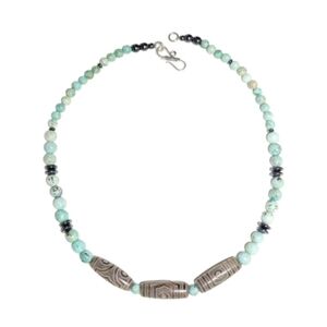 Hand Crafted Peruvian Turquoise Bead Necklace with Tibetan Agate Beads